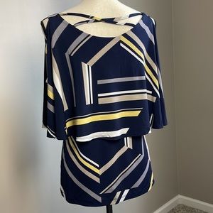 Artex Fashions Layered  Abstract Print Top Blouse  open Arm Detail Size Large